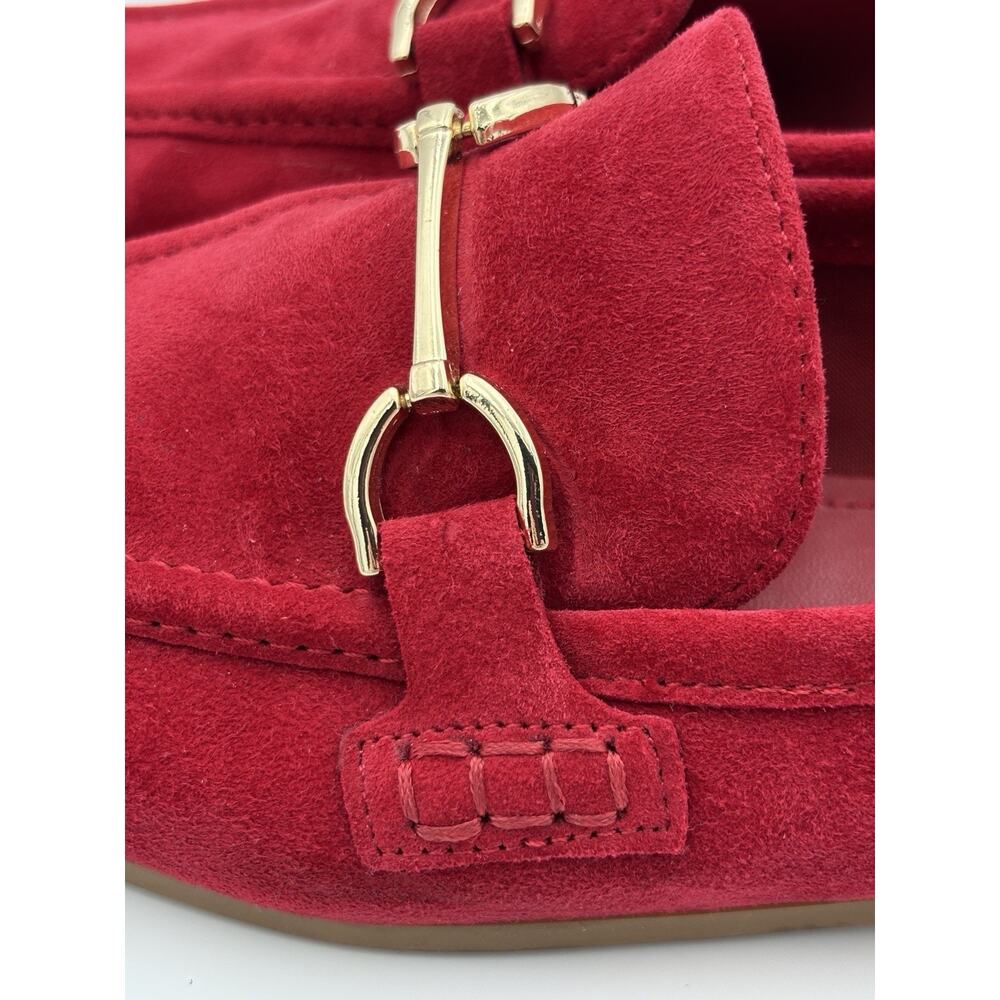 Steve Madden Suede Loafers Bright Red Size 9 Gold Horsebit Flats - Picture 15 of 16